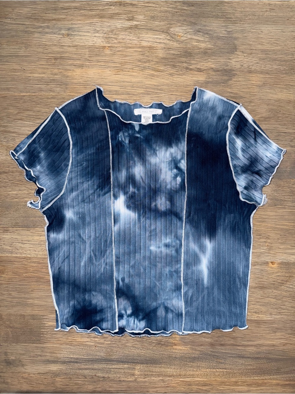 Full Tilt Navy Tie-Dye Ribbed Short Sleeve Top